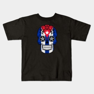 Cuban Flag Sugar Skull with Roses Kids T-Shirt